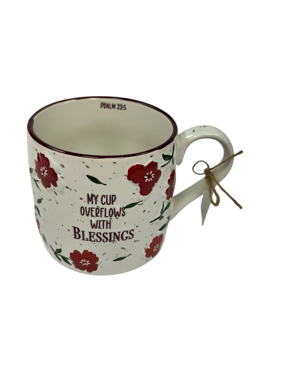 Ceramic Floral 'My Cup Overflows With Blessings' Mug - White with Red Flowers